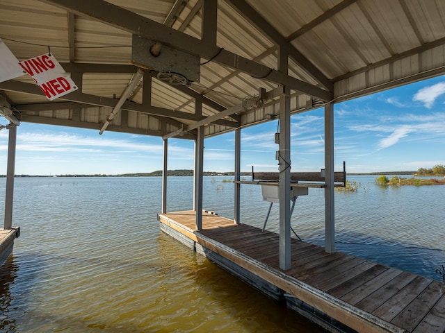 dock area with a water view