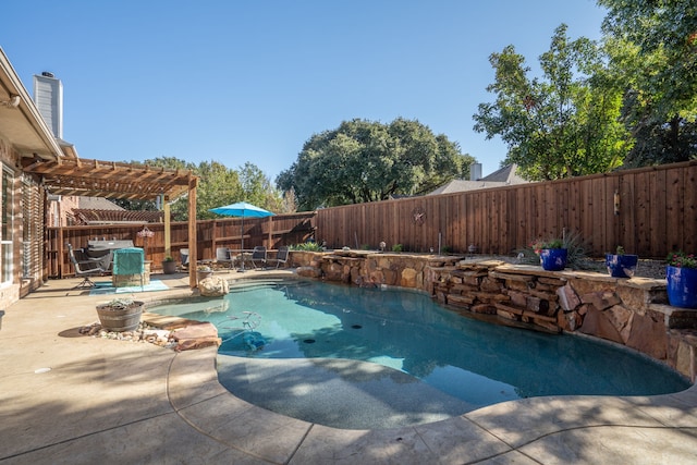 view of pool featuring a pergola and a patio