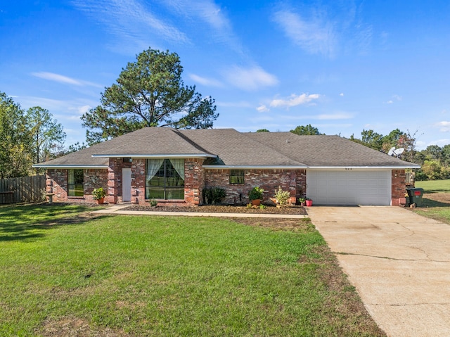 single story home with a front lawn and a garage