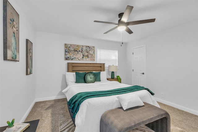 bedroom featuring carpet and ceiling fan