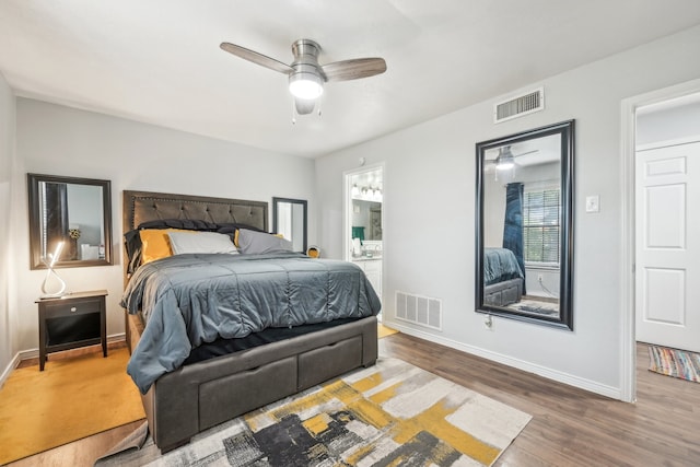 bedroom featuring ceiling fan and wood-type flooring