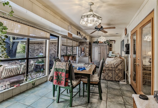 dining area with ceiling fan