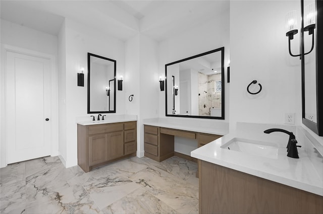 bathroom with a shower and vanity