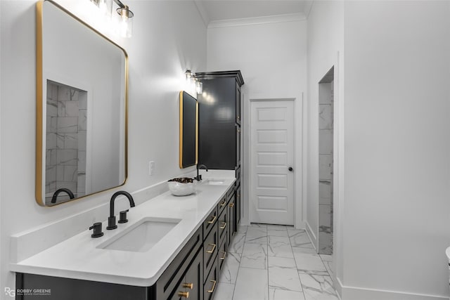 bathroom featuring vanity and ornamental molding