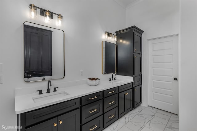 bathroom featuring vanity and ornamental molding