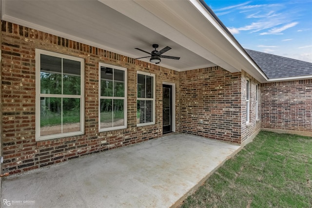 view of patio / terrace featuring ceiling fan