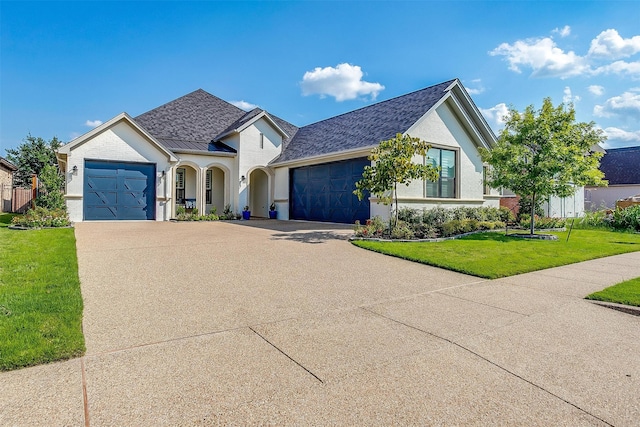 view of front of house featuring a front lawn and a garage