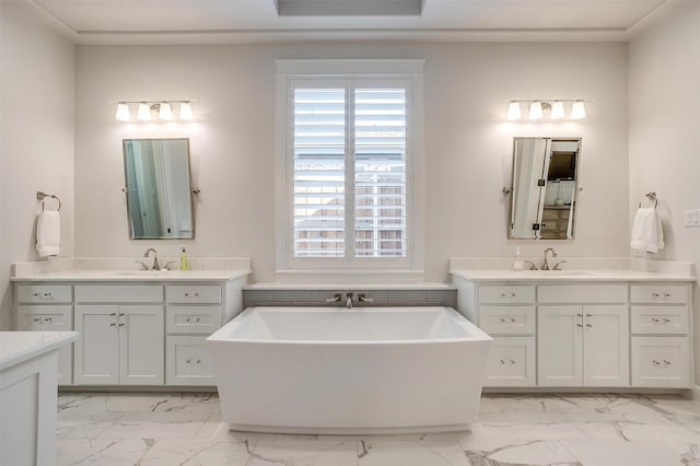 2717 River Path Ct, Burleson, TX 76028 - full bathroom with marble look tile flooring, a freestanding tub, and plenty of natural light