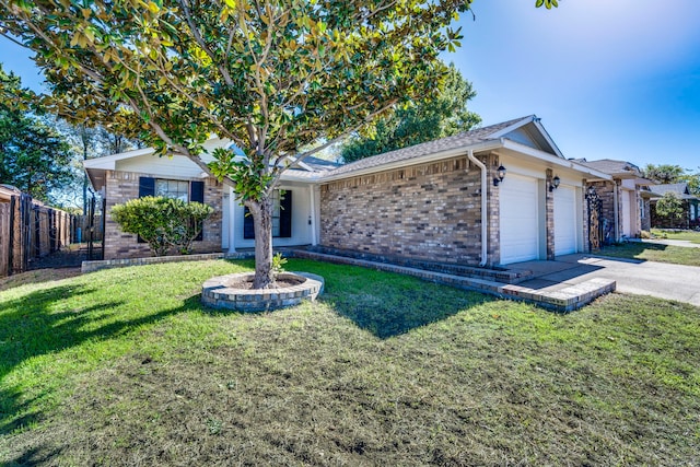 ranch-style home featuring a garage and a front yard