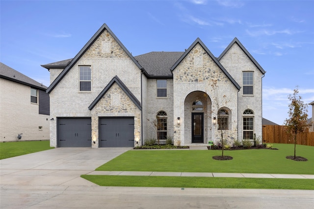 view of front of house featuring a garage and a front yard