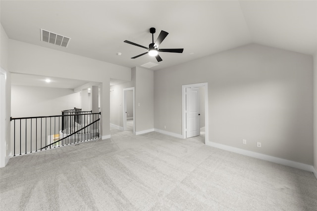 724 Stearman Ln, Fate, TX 75087 - empty room with light colored carpet, ceiling fan, and lofted ceiling