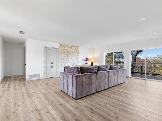 living room with light hardwood / wood-style flooring