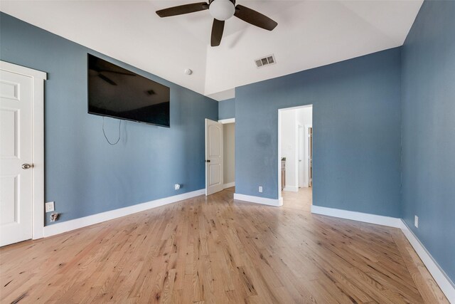 interior space with ceiling fan and light hardwood / wood-style flooring