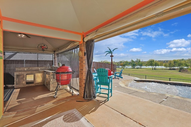 view of patio with a gazebo and area for grilling