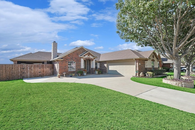 single story home with a front lawn and a garage