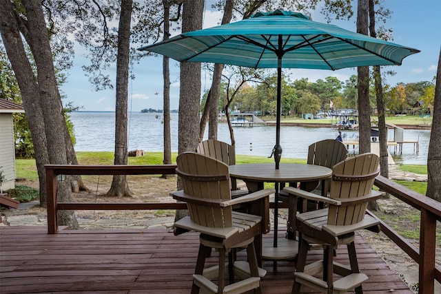 wooden terrace with a water view