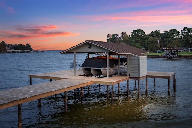 view of dock featuring a water view