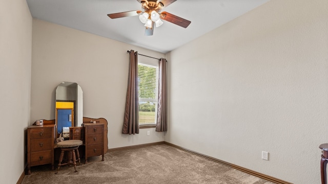 bedroom featuring carpet floors and ceiling fan