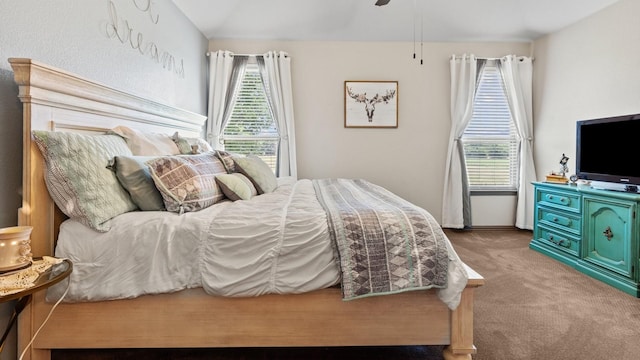 2045 Mason Pond Dr, Weatherford, TX 76085 - bedroom with carpet, vaulted ceiling, baseboards, and a ceiling fan