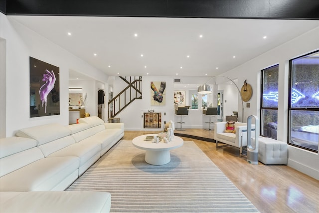 living room with light wood-type flooring