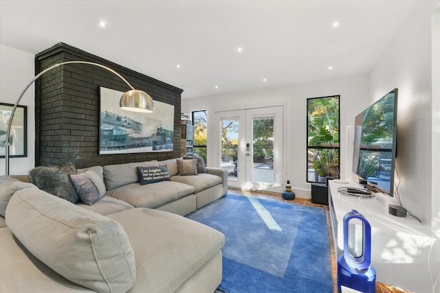 living room featuring french doors