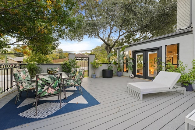 wooden terrace with french doors