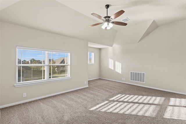 additional living space with carpet, ceiling fan, and lofted ceiling