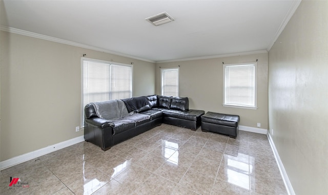 living room featuring ornamental molding