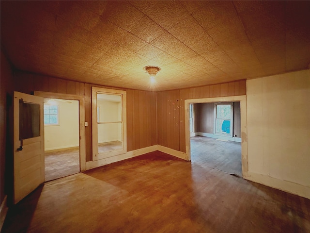 empty room with wood walls and a wealth of natural light