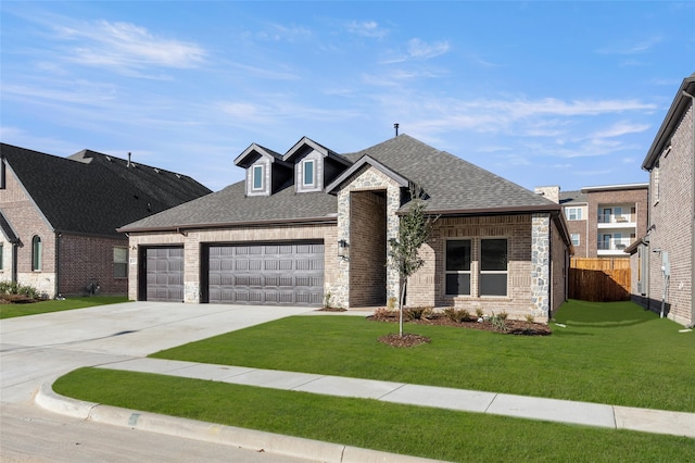 view of front of house with a garage and a front lawn