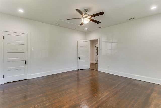 415 Featherston St, Cleburne, TX 76033 - unfurnished room with a ceiling fan, dark wood-style flooring, baseboards, and recessed lighting