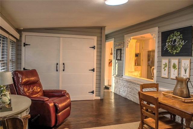 living area featuring dark wood-type flooring