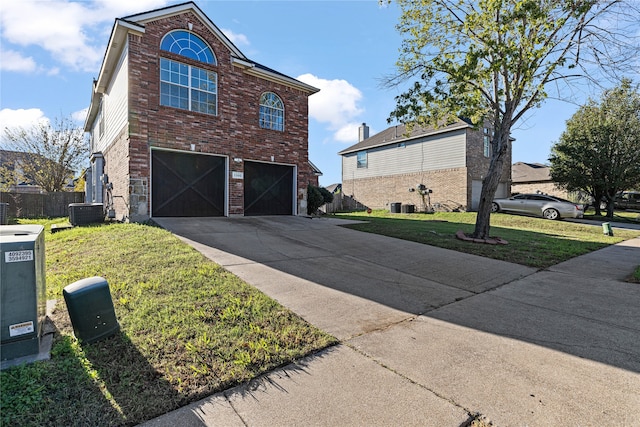 view of property exterior with a yard and a garage