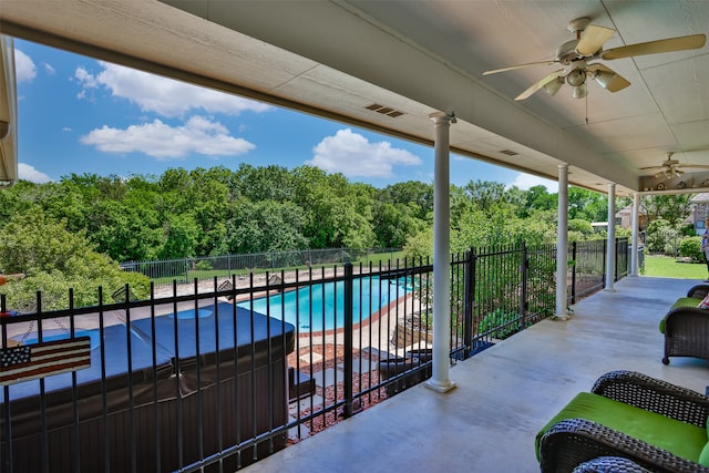 view of pool with ceiling fan