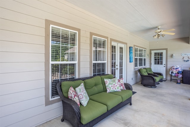 view of patio featuring ceiling fan