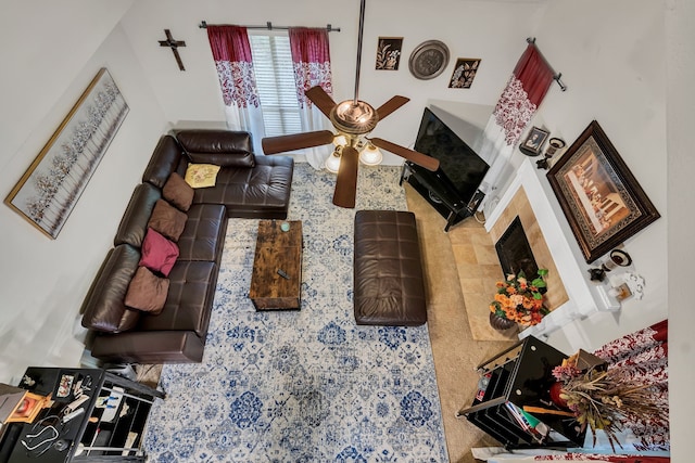 living room featuring ceiling fan