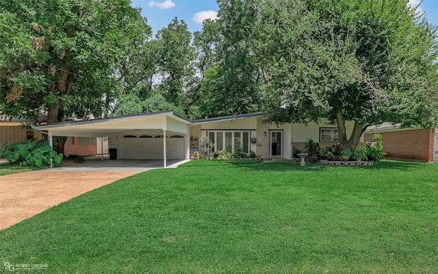 ranch-style house featuring a carport and a front yard