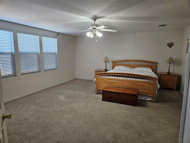 bedroom with carpet floors and ceiling fan