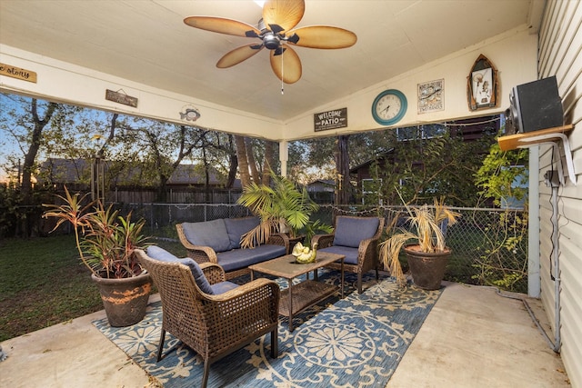 view of patio / terrace featuring ceiling fan and outdoor lounge area