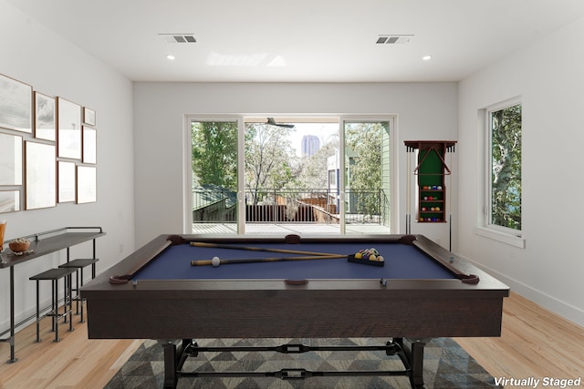 recreation room featuring light wood-type flooring and billiards