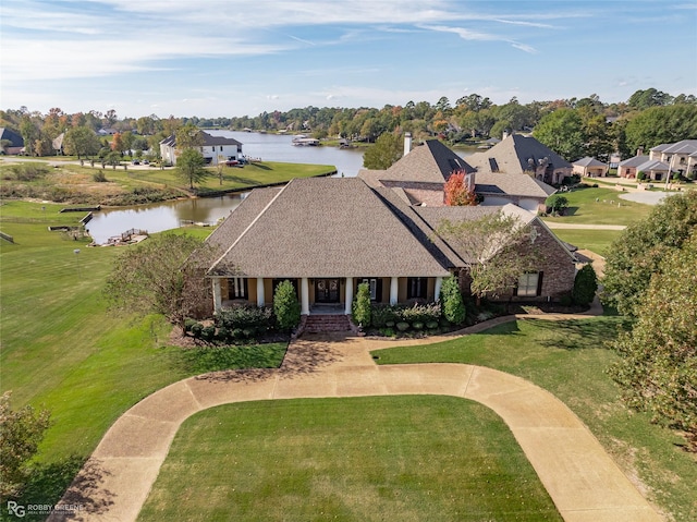 view of front of home featuring a porch and a water view