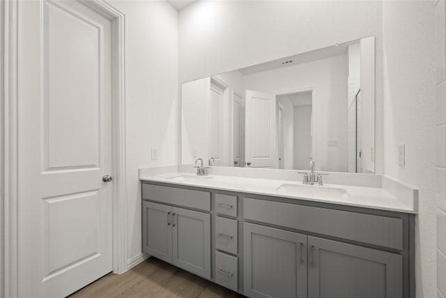 bathroom featuring hardwood / wood-style floors and vanity