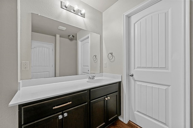 bathroom with vanity and wood-type flooring