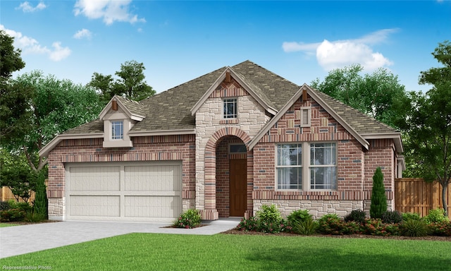 view of front facade with a front yard and a garage