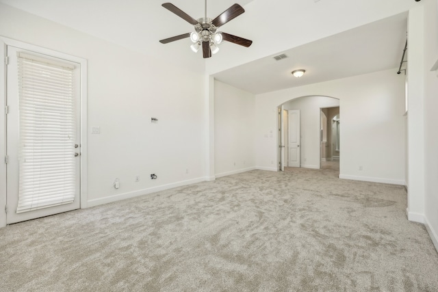 empty room with light carpet and ceiling fan