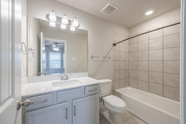 321 Baker Dr, Plano, TX 75074 - full bath with toilet, vanity, tile patterned flooring,  shower combination, and ceiling fan