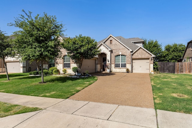 view of front facade with a front yard and a garage