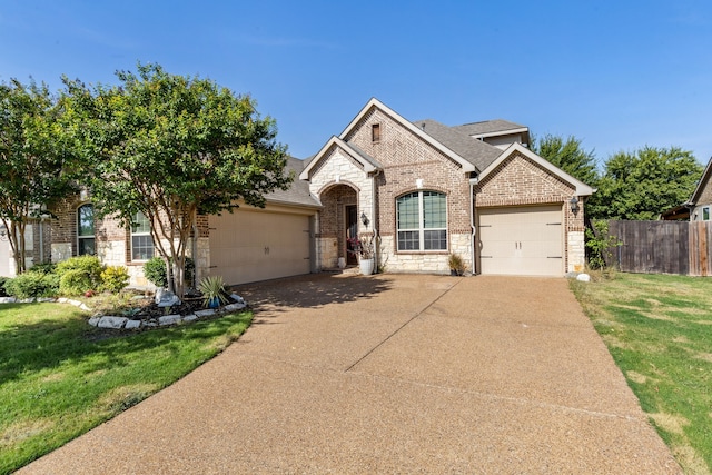 view of front facade featuring a front lawn and a garage