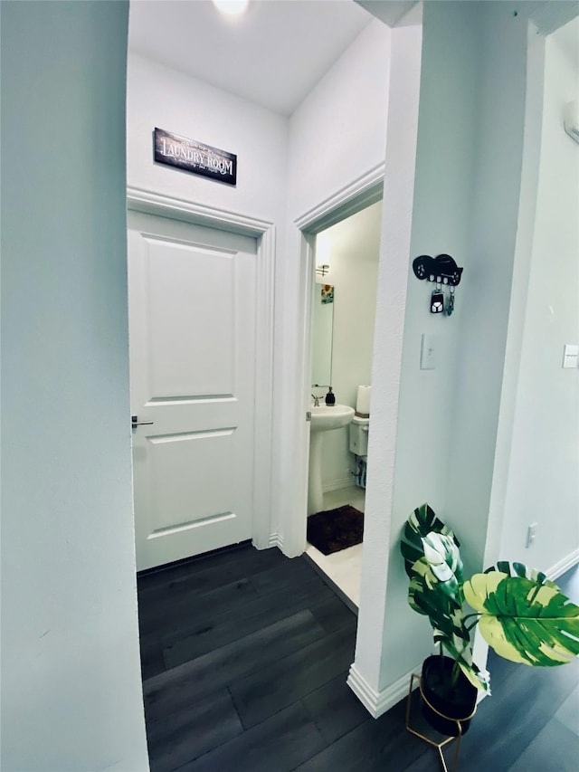 corridor with dark hardwood / wood-style floors