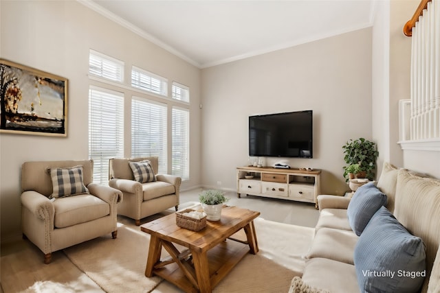 living room featuring ornamental molding